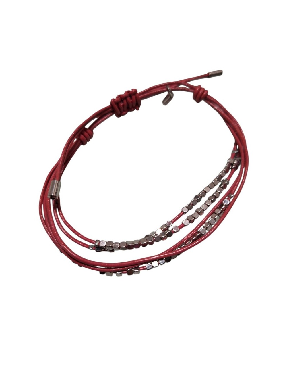 Fossil Pink & Silver Beaded Vinyl Slider Bracelet